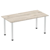 Impulse 1600mm Straight Table Grey Oak Top Brushed Aluminium Post Leg I003665 DD